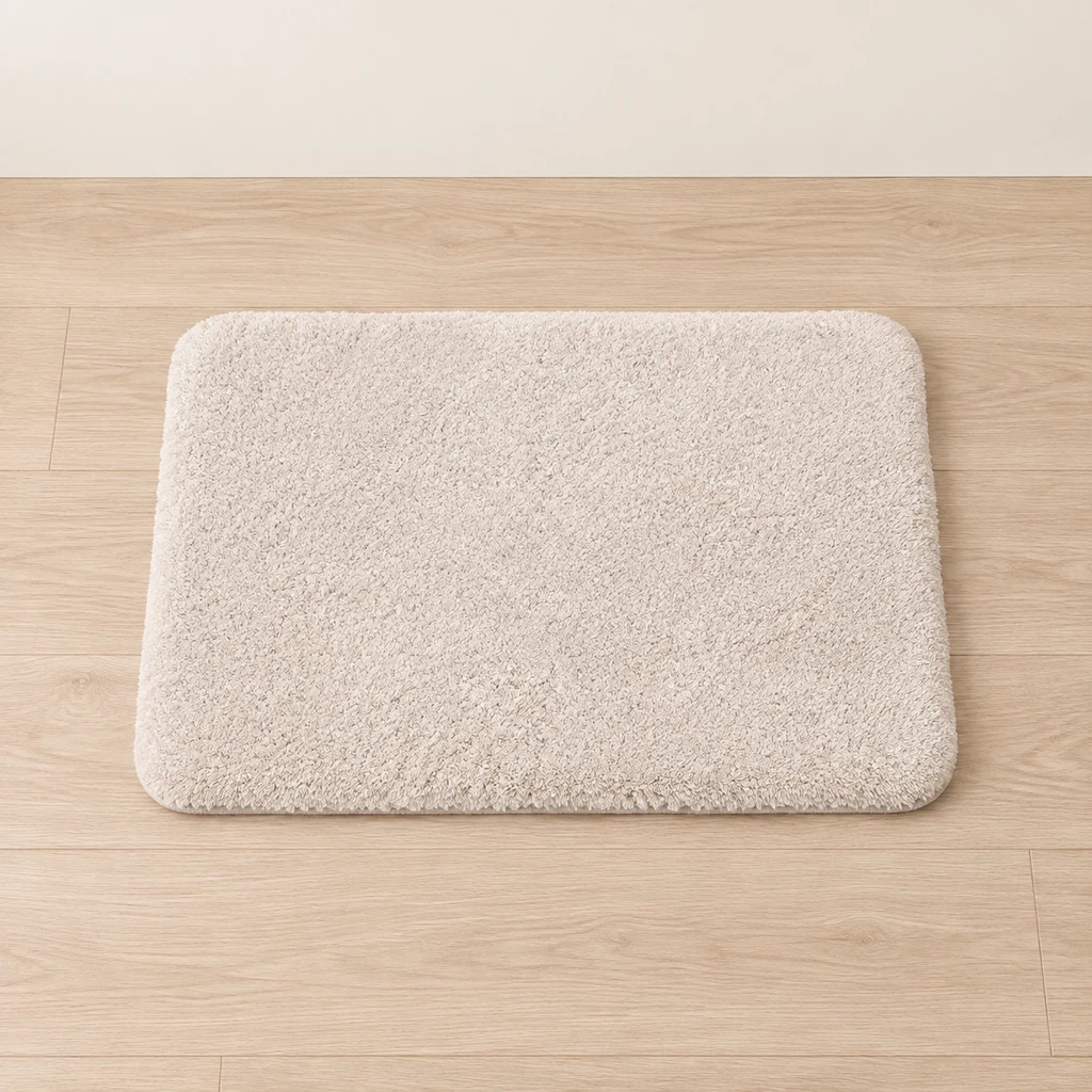 Soft plush bathroom mat in a pale tone