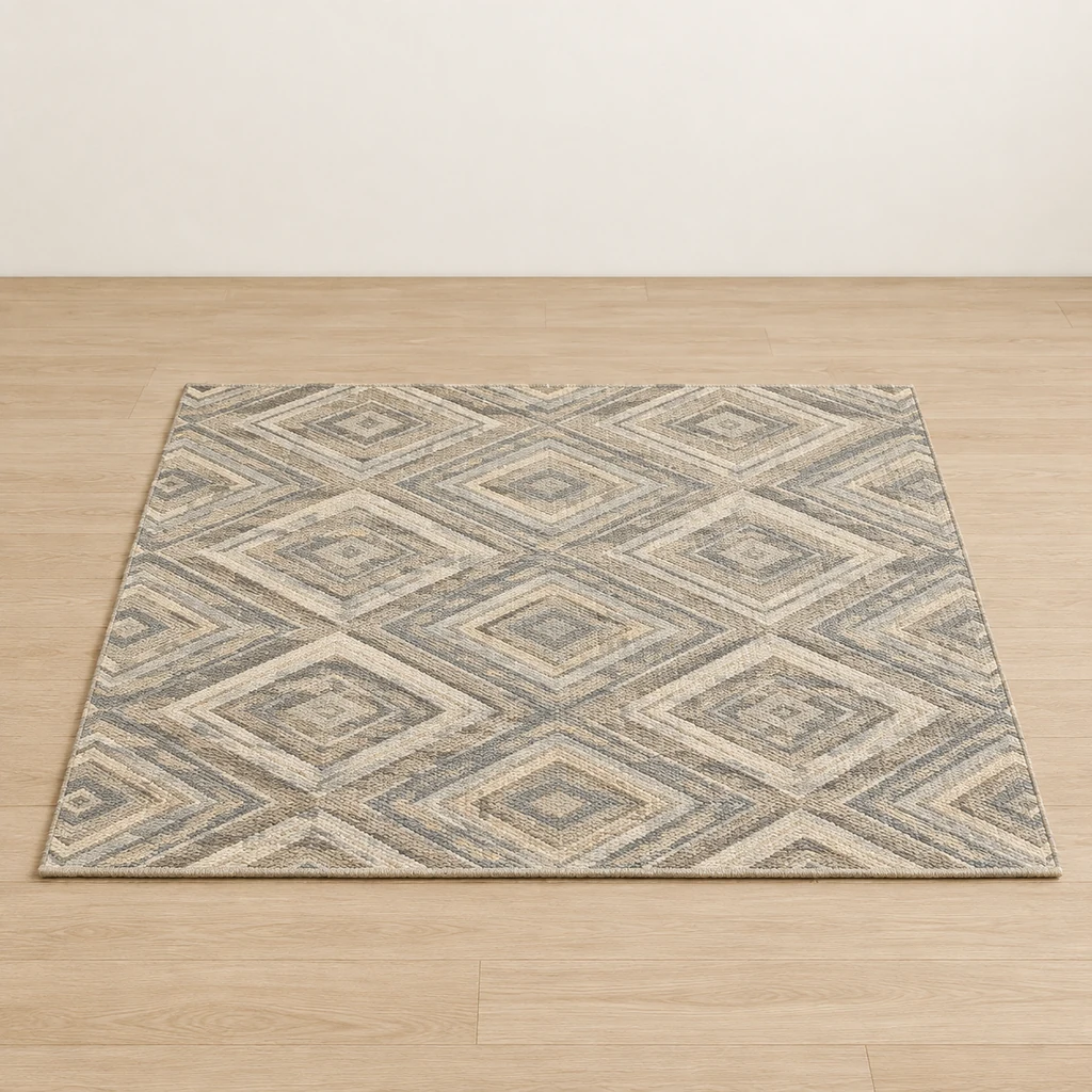 Flat weave indoor outdoor rug with a diamond pattern